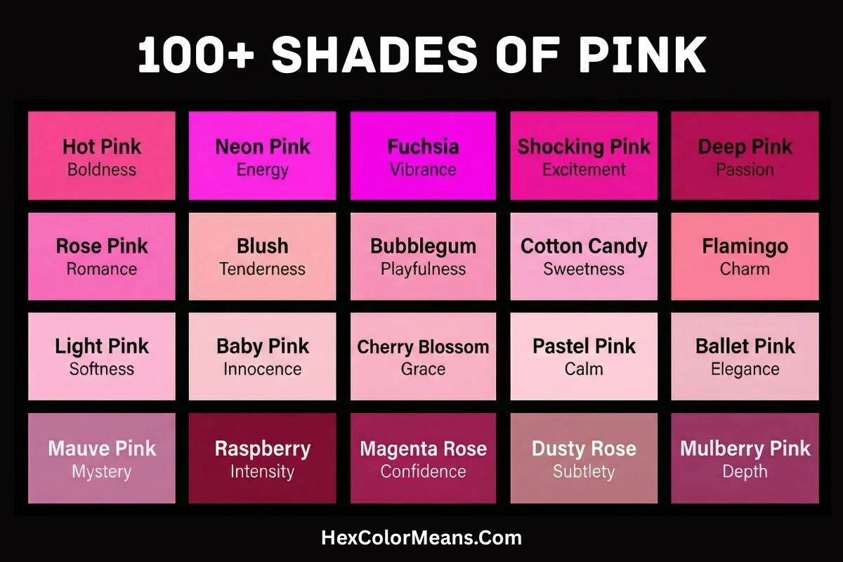 100+ Shades of Pink color with meanings