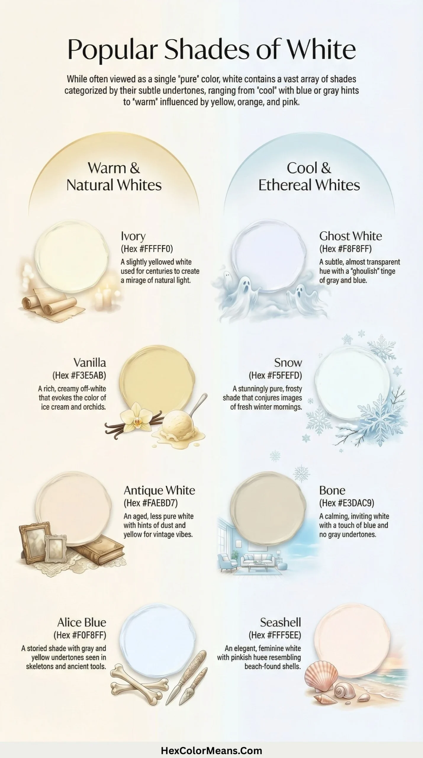 infographic showing popular shades of white color
