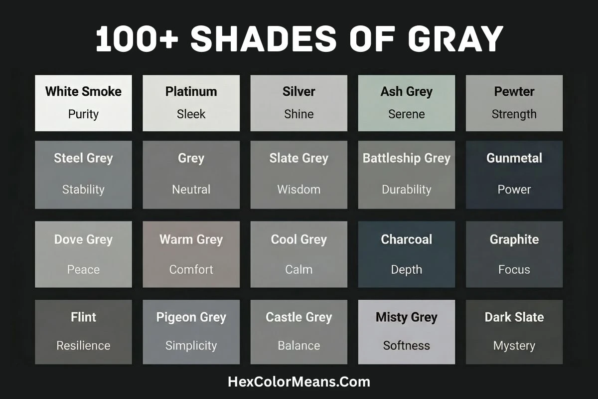 more than 100 popular shades of color gray