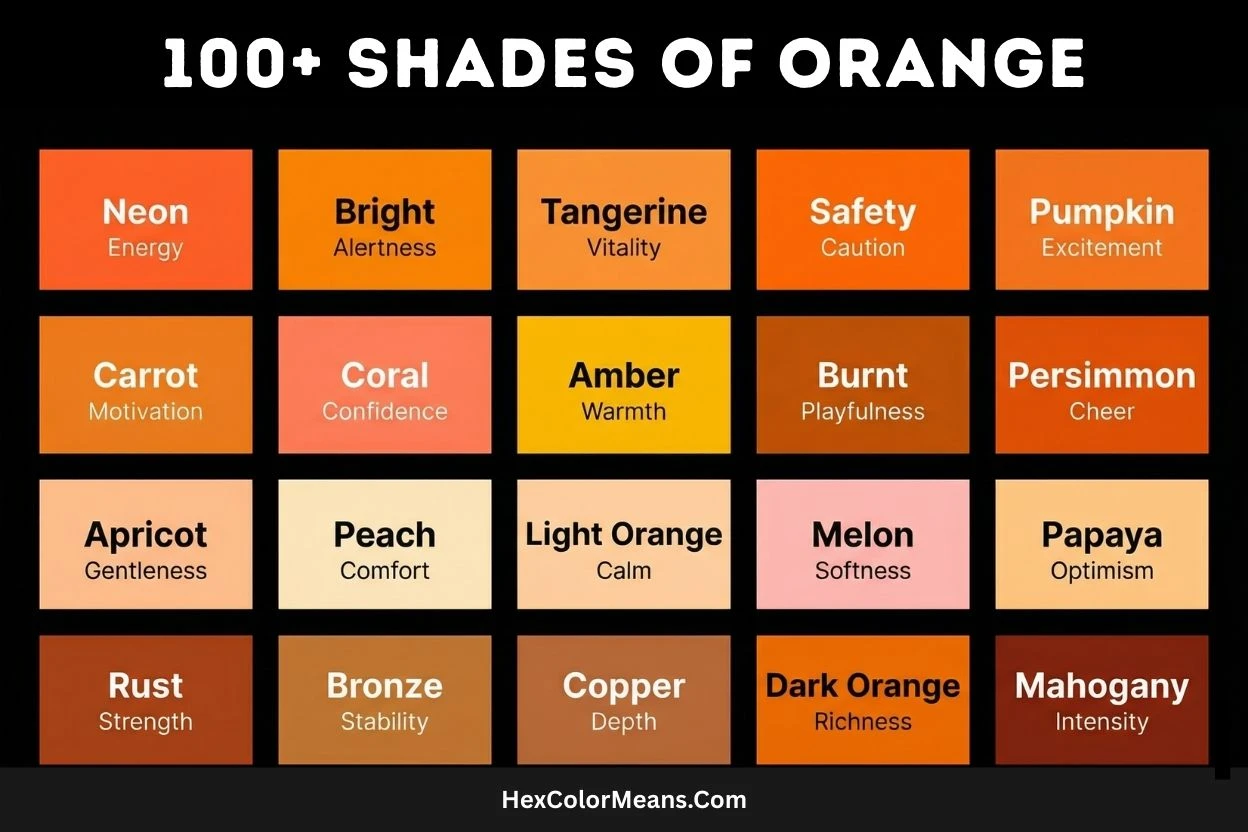more than 100 popular shades of orange color